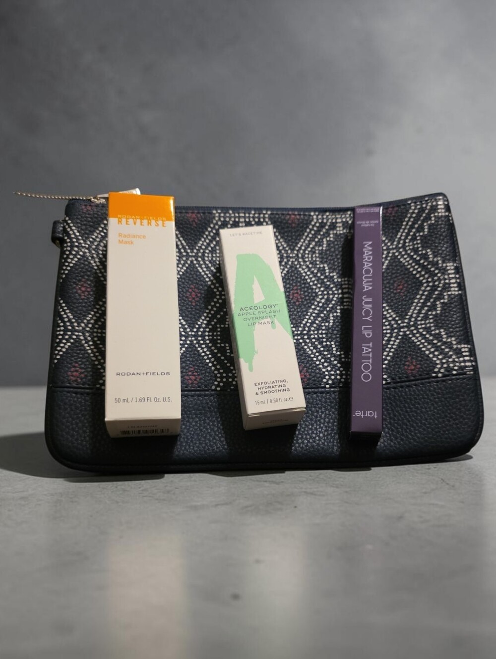 Black Patterned Cosmetic Pouch - With Beauty Items